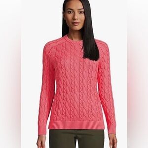 Lands’ End Cable Knit Drifter Sweater, Coral, Size L